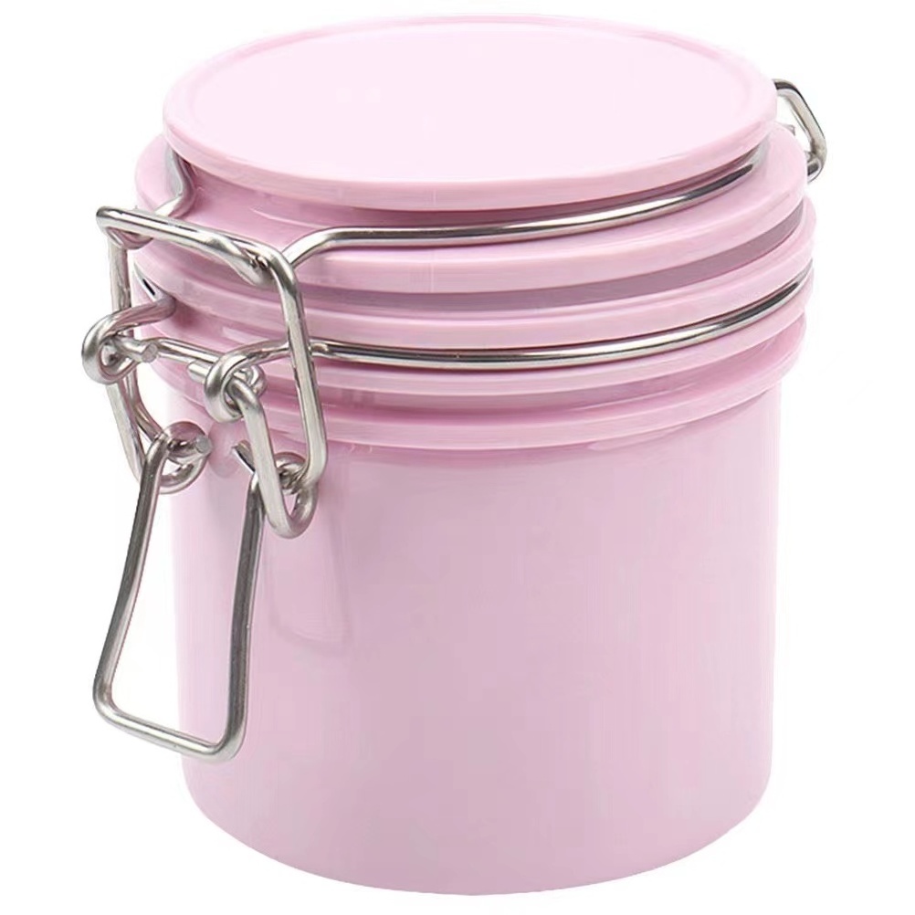 wholesale pink cosmetic jars with lids Metal Clip Top protective plastic sealed containers for cosmetic