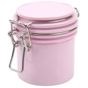 wholesale pink cosmetic jars with lids Metal Clip Top protective plastic sealed containers for cosmetic