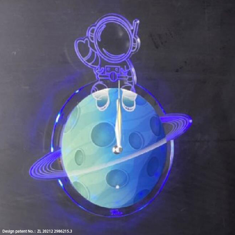 Astronaut design acrylic Night Lights wall clock  with Star Lights for Bedroom Gaming Room Decor