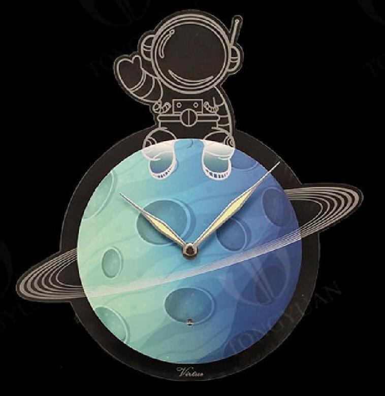 Astronaut design acrylic Night Lights wall clock  with Star Lights for Bedroom Gaming Room Decor