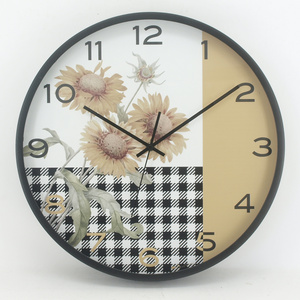 Sunflower Pattern Wall Clock plastic home decoration battery operated quartz round clock modern for home decor gift