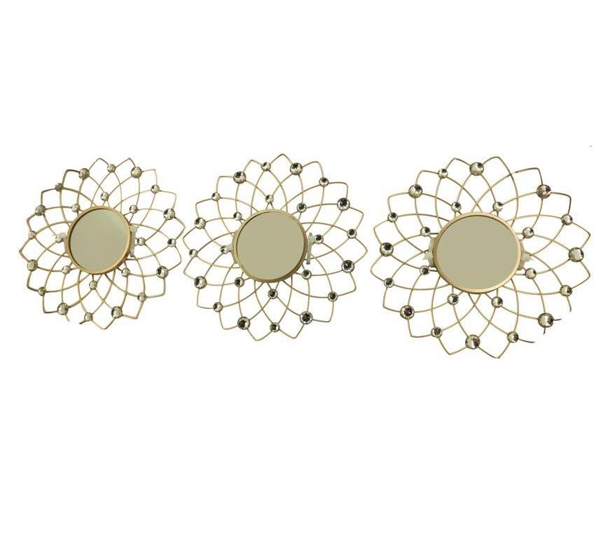 gold metal with diamond 3Pcs Starburst mirror wall decorative mirror for home wall decor