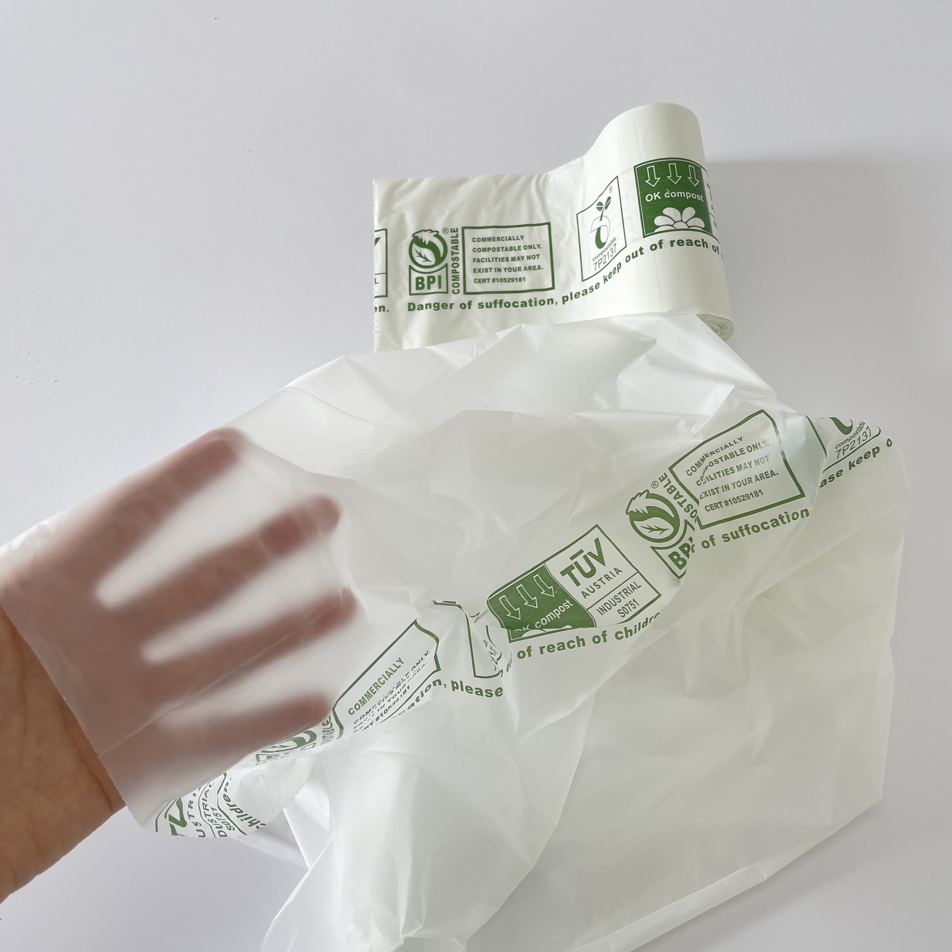 Corn Starch Compostable Bag On Roll 100% Biodegradable Packaging Supermarket Flat Shopping Bags