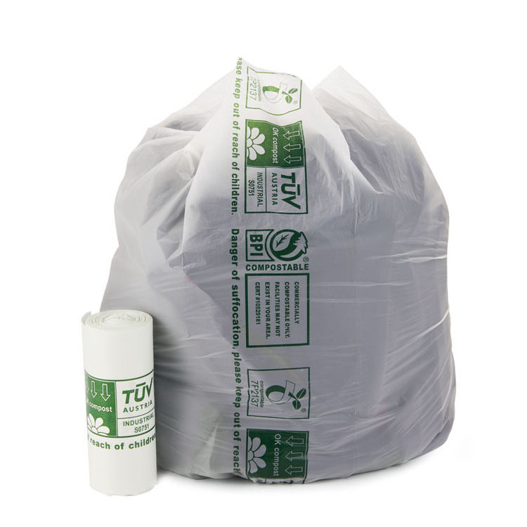 Corn Starch Compostable Bag On Roll 100% Biodegradable Packaging Supermarket Flat Shopping Bags