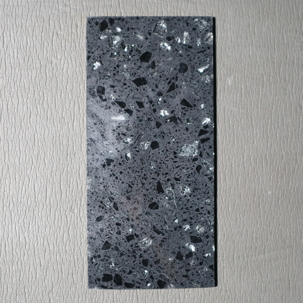 TONGYU 18mm thickness Customized Size Black Sparkle Mirror Quartz Tiles for Countertop