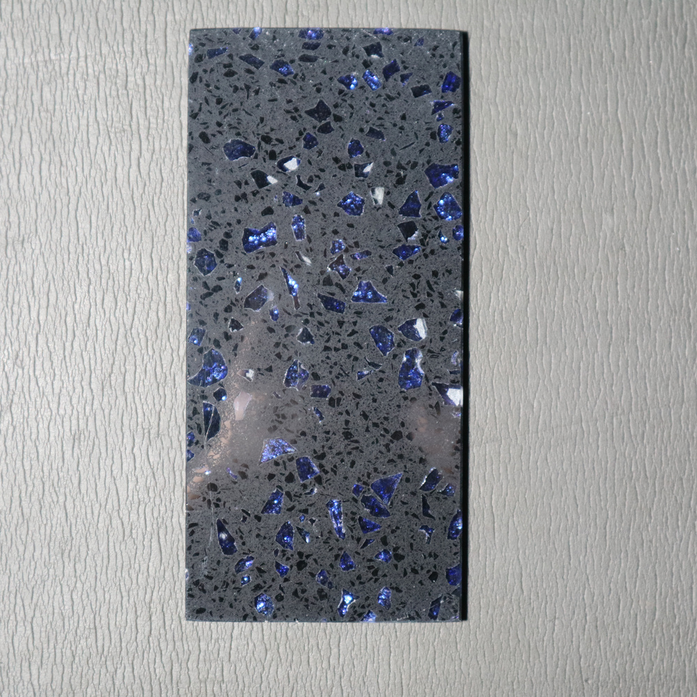 TONGYU 18mm thickness Customized Size Black Sparkle Mirror Quartz Tiles for Countertop