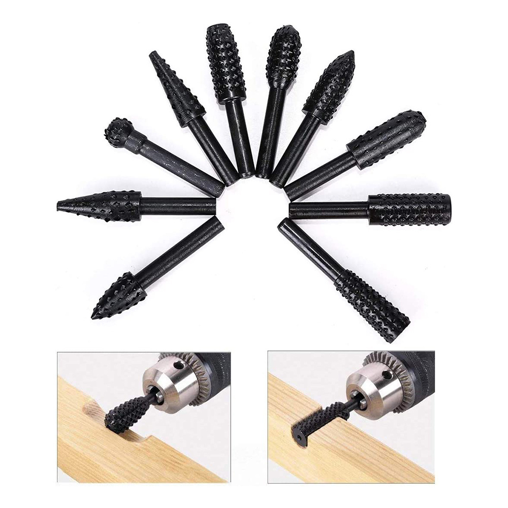 10 Pieces Wood Rasp Drill Bit Set for Drill Shaft Tool Wood Carving / Woodworking Ball Cutter Cylinder Cutter