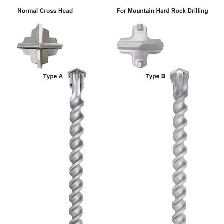 Carbide Cross Tip 4 Cutters U Flute SDS Max Broca Brocas Rotary Hammer Drill Bit for Concrete and Hard Stone Drilling