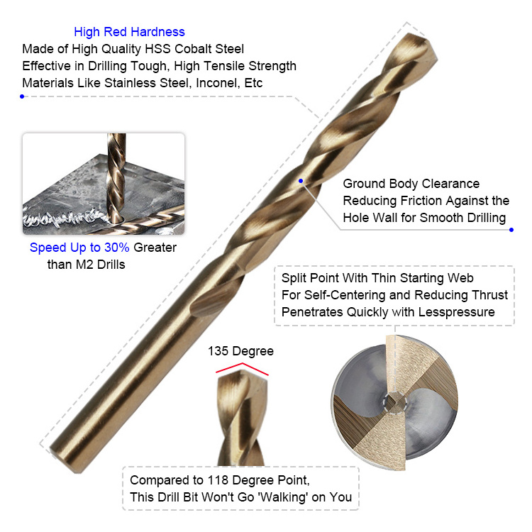 DIN338 Jobber Length M35 HSS Cobalt Drill Bit for Stainless Steel Metal Hardened Steel M42 Twist Drilling Brocas Broca