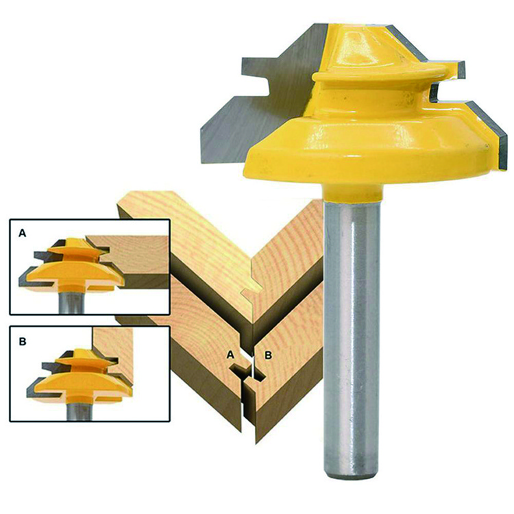 High Quality  1/4 Inch Shank Brocas De Enrutador Tungsten Carbide 45 Degree  Lock Miter Wood Router Bit for Woodworking