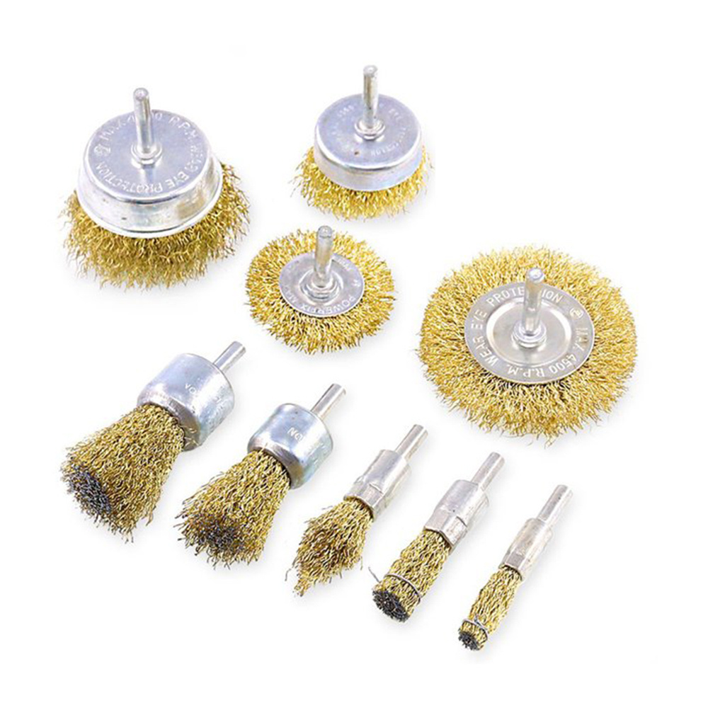 Brass Coated Escobilla De Copa Shaft-Mounted Crimped Wire Cup Brush & Flat Brush & End Brush for Removing Rust/Corrosion/Paint