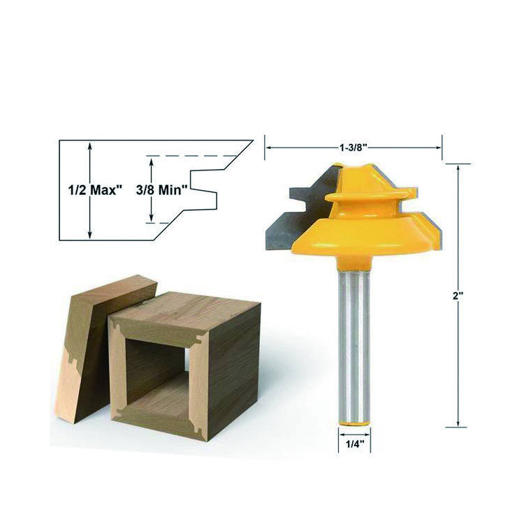 High Quality  1/4 Inch Shank Brocas De Enrutador Tungsten Carbide 45 Degree  Lock Miter Wood Router Bit for Woodworking