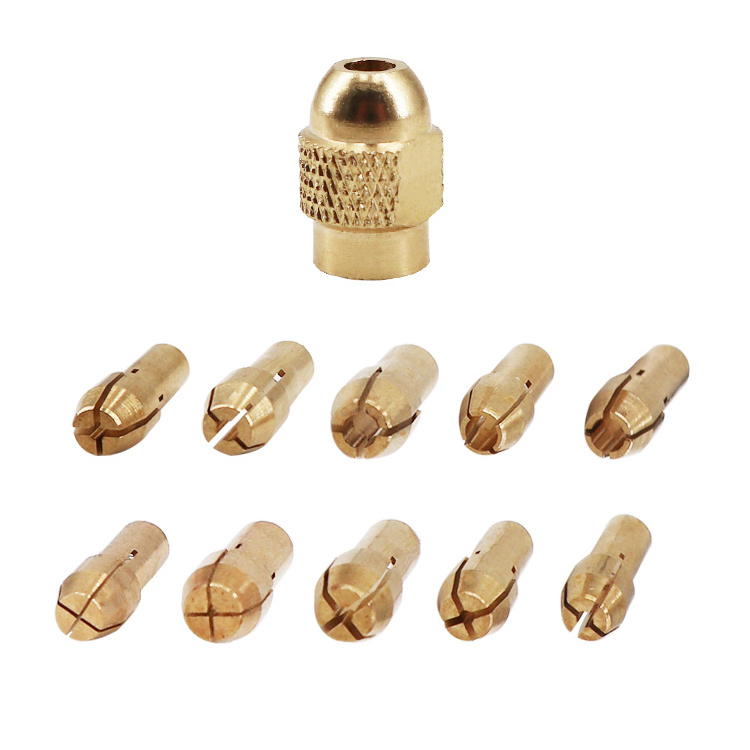 11Pcs Mini Brass Copper Drill Chuck Collet Bit Set with Screw Nut for Dremel Rotary Tool