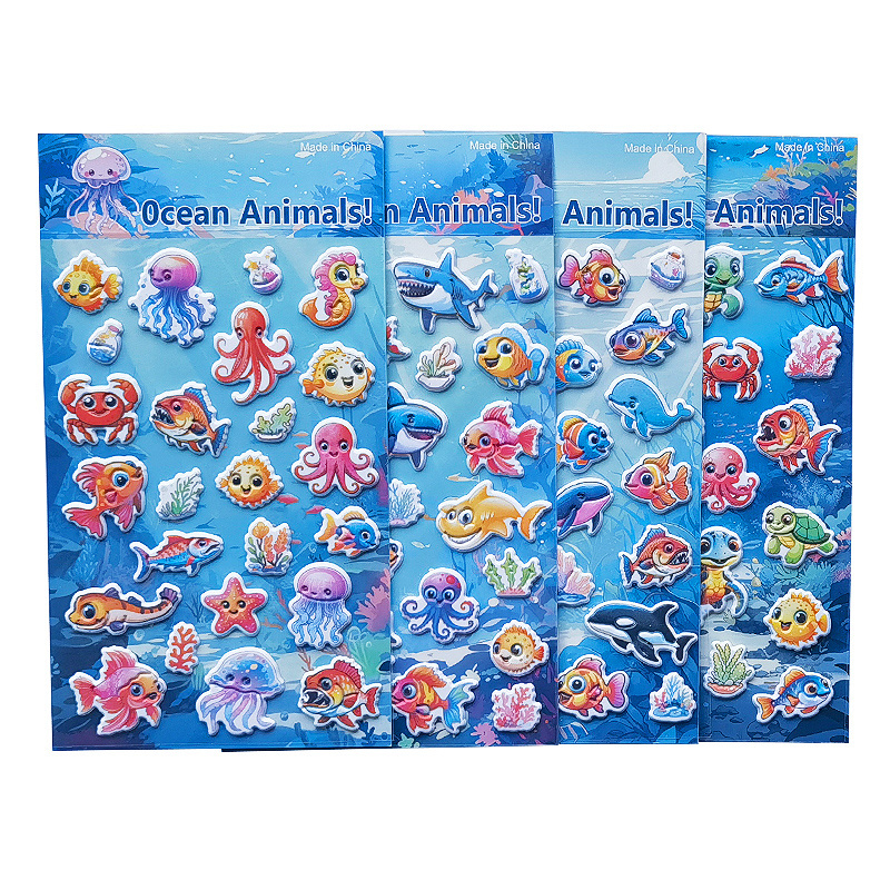 Kawaii 3D Foam Puffy Stickers PVC Eco Friendly Kids Cute Cartoon Ocean Animals Puffy Sticker