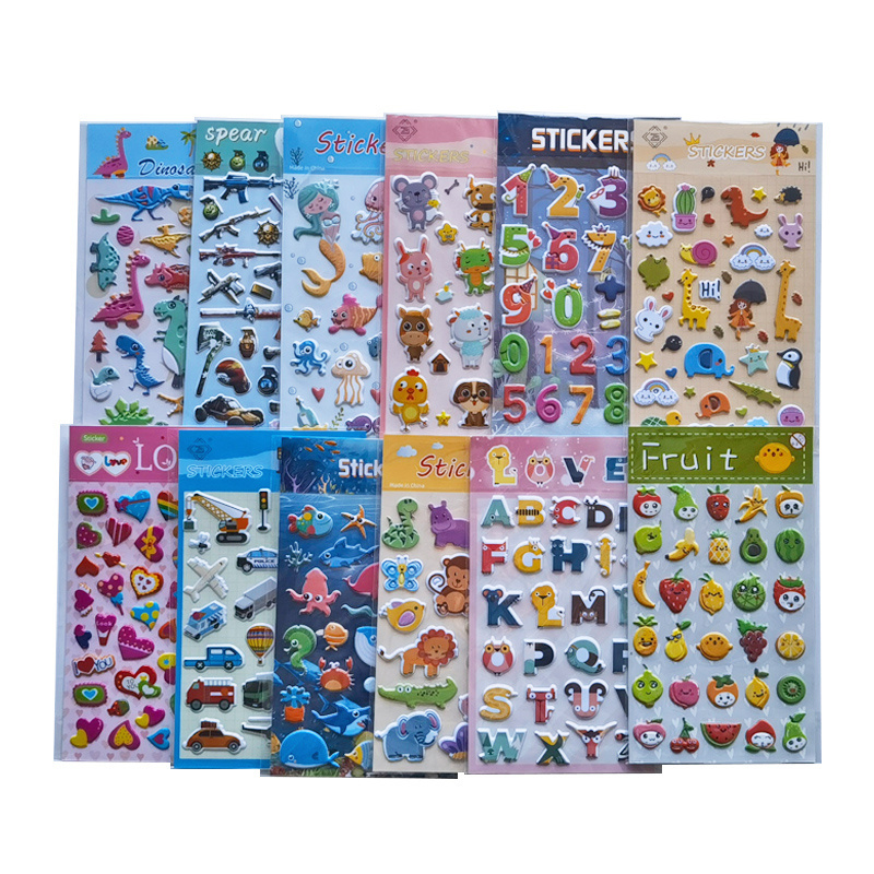 Factory Direct Sales 3D Puffy Stickers For Kids Cartoon Sticker Waterpoof 3D Bubble Stickers For Kids