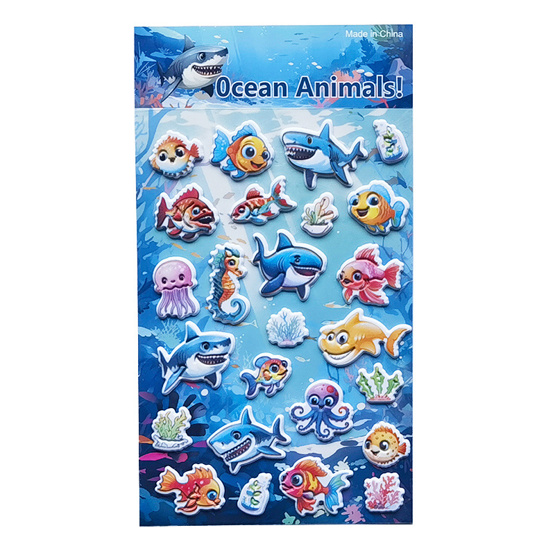 Kawaii 3D Foam Puffy Stickers PVC Eco Friendly Kids Cute Cartoon Ocean Animals Puffy Sticker