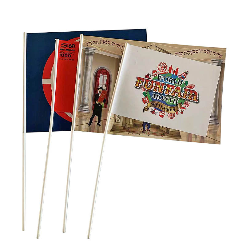 Factory Direct Sales Custom Stick Flag Personalized Hand Held Waving Flag with Plastic Pole