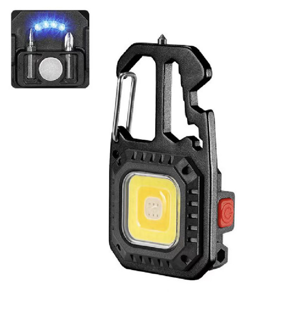 Mini COB Keychain Light Rechargeable Small LED Flashlight 500 Lumen Portable 7 Light Modes Pocket with Folding Bracket