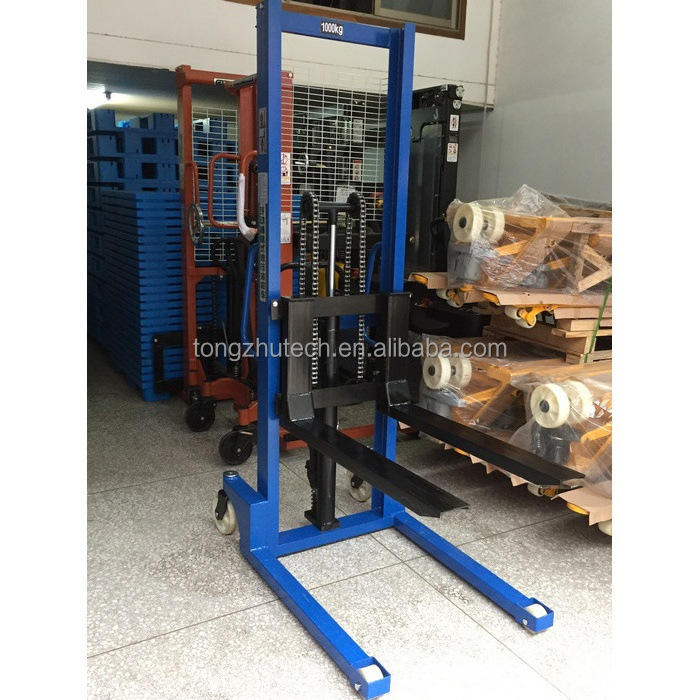 TZBOT Supply hand manual stacker forklift machine elevated car 1 ton manual hydraulic forklift