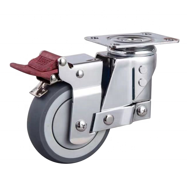 Heavy Duty Fixed Steel Caster Wheel with Plate Brake