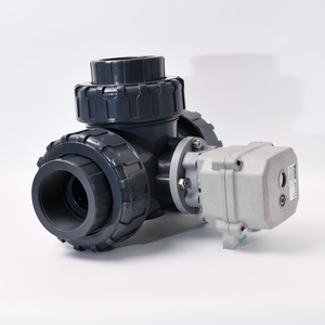 DC24V DN40/DN50 3-way double union UPVC electric ball valve