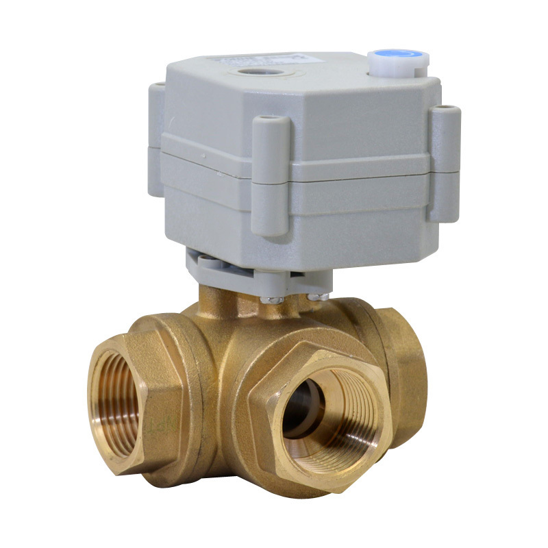 3 Way 3/4 inch electric control brass ball valve 3 port diverter lead free valve with manual handle (T20-B3-B)