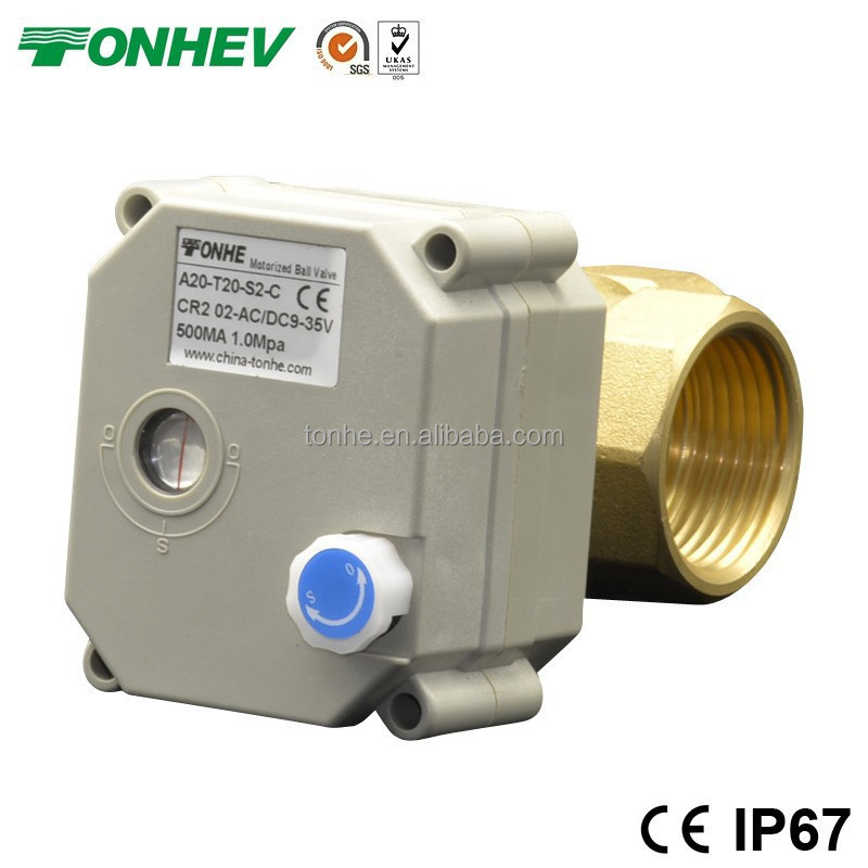 3 Way 3/4 inch electric control brass ball valve 3 port diverter lead free valve with manual handle (T20-B3-B)