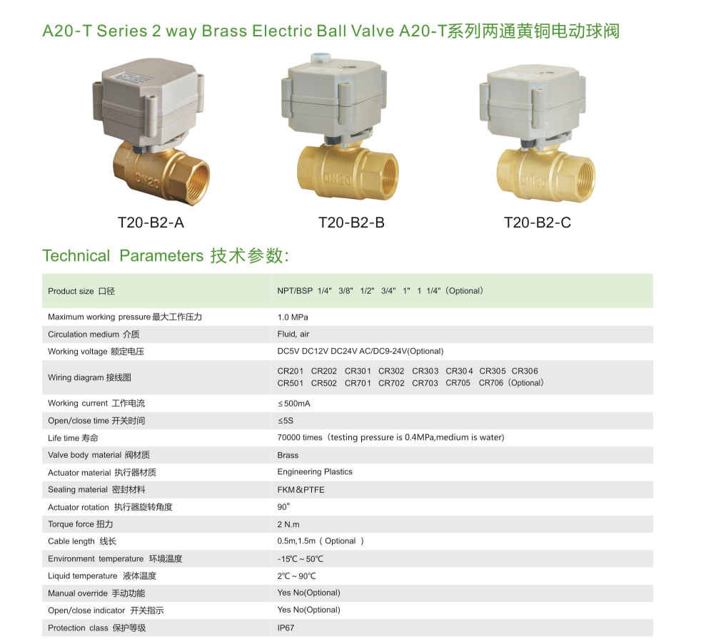 A20-T20-B2-C 2 way 3/4'' DN20 mini motorized ball valve 12v