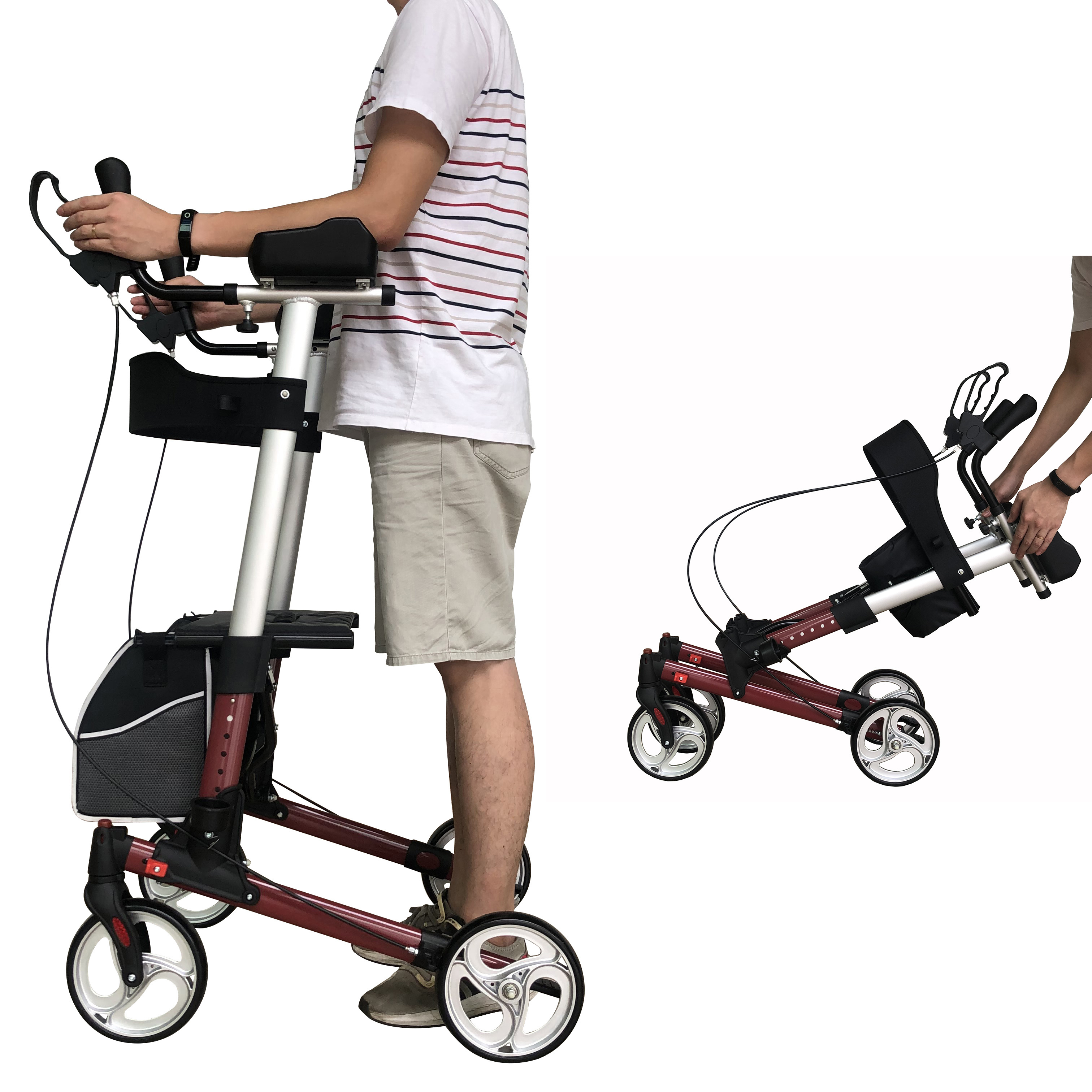 Adults walker Double folding  aluminium rollator, upright walker for adults