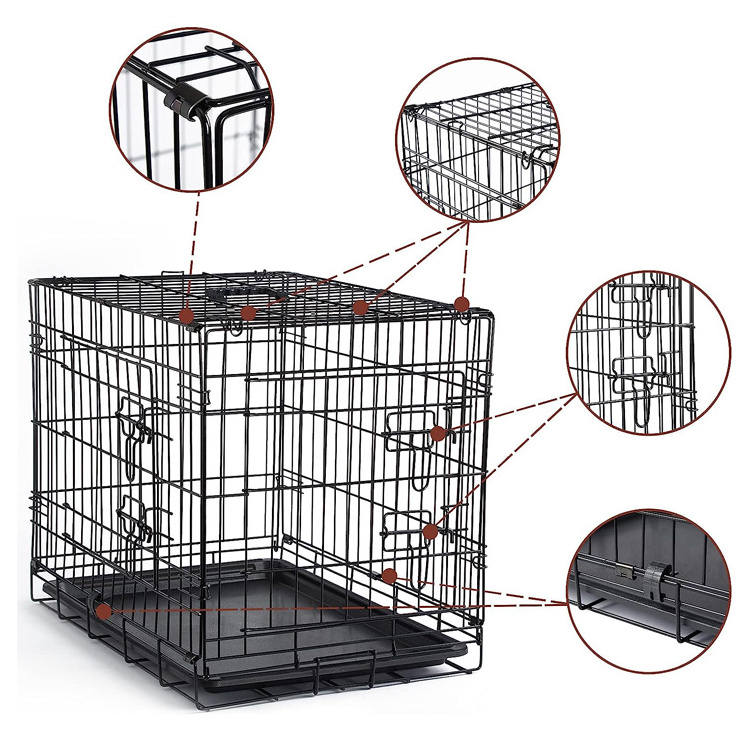 Double Door Dog Kennels Houses Dog Crate Cover Collapsible Metal Contour Cages For Puppy Cats