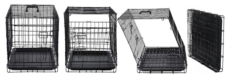 Double Door Dog Kennels Houses Dog Crate Cover Collapsible Metal Contour Cages For Puppy Cats