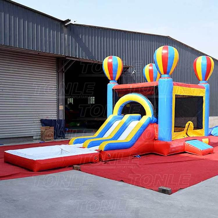 Hot Air Balloon inflatable bouncer, bounce house for kids, jumping castle with dual lane water slide for sale