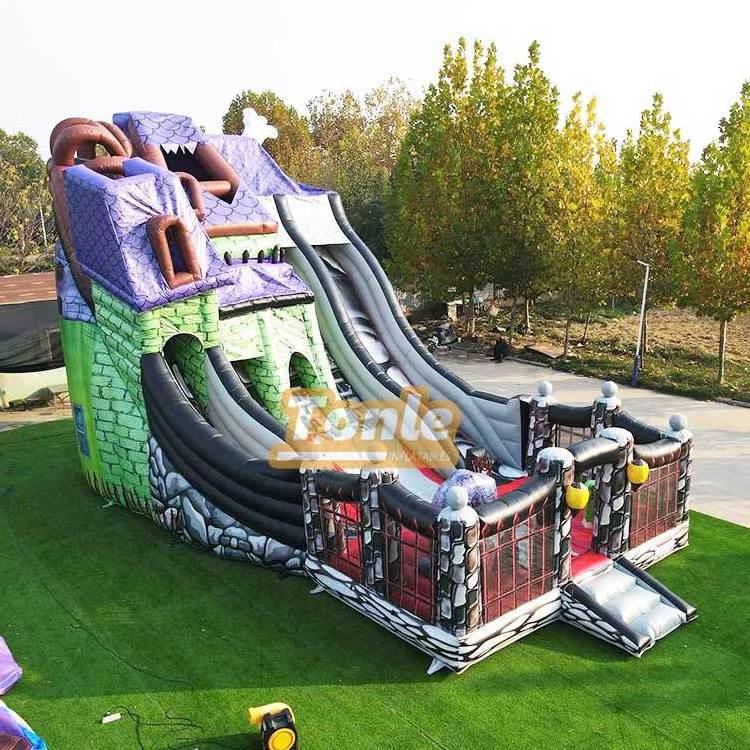 Halloween spook inflatable haunted house playground inflatable slide spooky mansion design inflatable large slide for sale