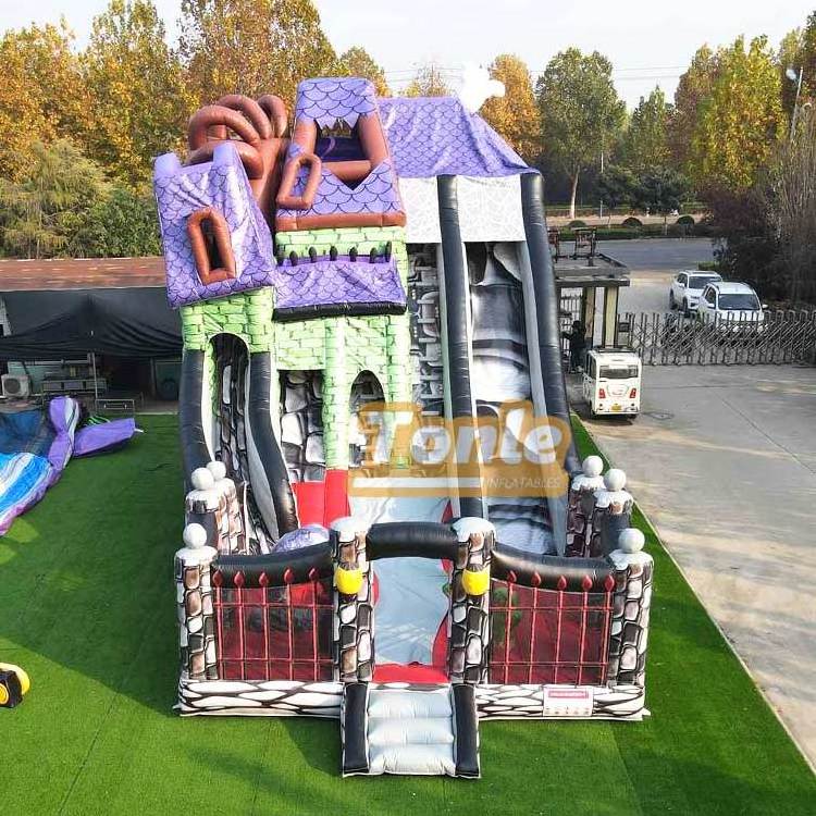 Halloween spook inflatable haunted house playground inflatable slide spooky mansion design inflatable large slide for sale