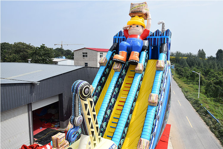 Newest design fun factory builder giant inflatable slide crane hoist lift derrick slide for sale