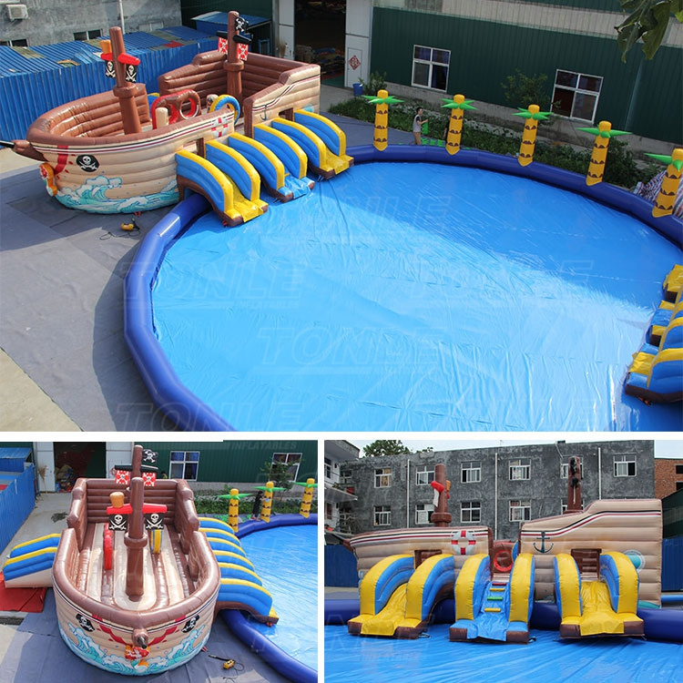 outdoor mobile pirate ship commercial giants inflatable pool water park/ waterpark/ aqua park for sale