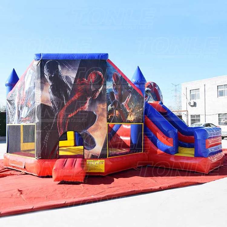 Outdoor commercial kids bouncy combo castle inflatable bouncer water slide jumper spiderman bounce house for sale