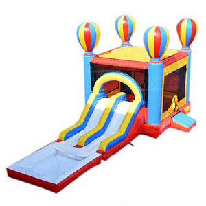 Hot Air Balloon inflatable bouncer, bounce house for kids, jumping castle with dual lane water slide for sale