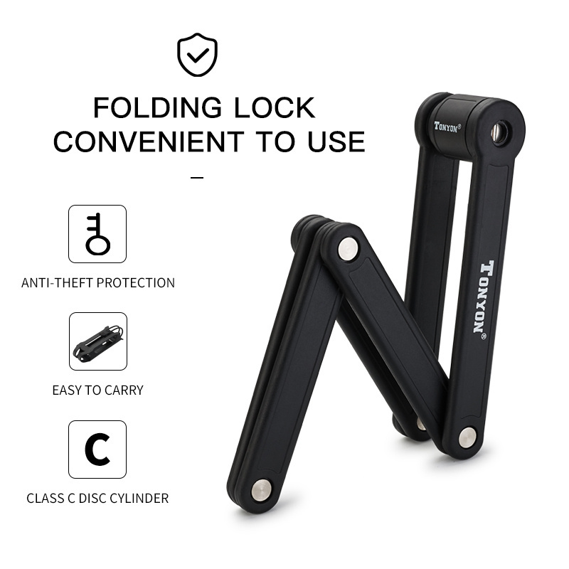 TONYON Durable High Safety bicycle accessories portable  bike lock key with bicycle folding lock