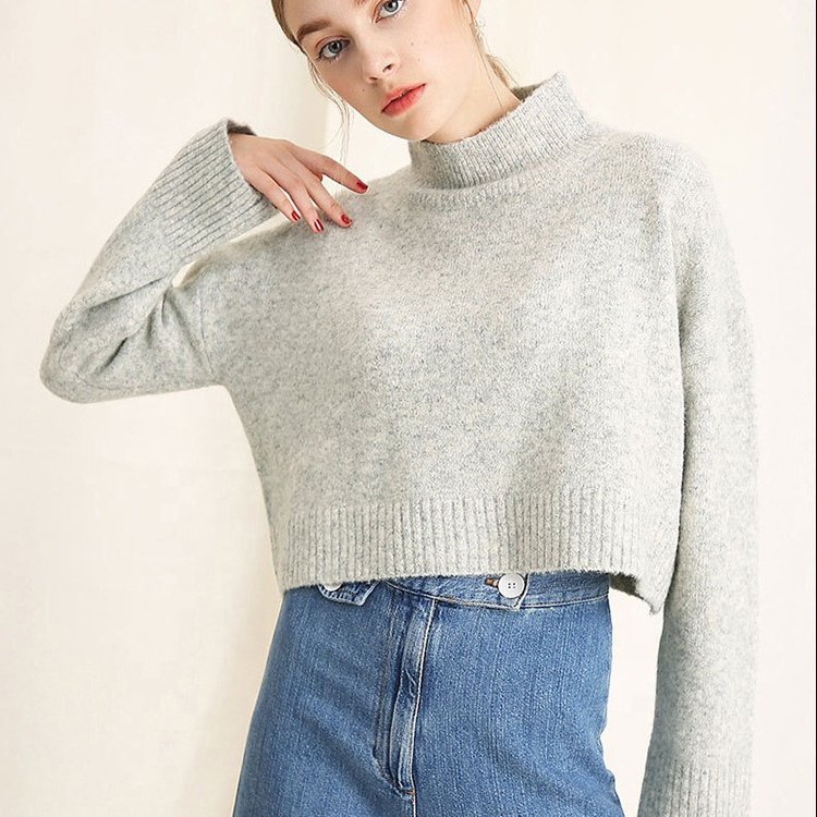 2024 Customizable Knit Fuzzy Wool Mohair Jumpers Woman Pullover Crewneck Crop Angora Hairy Sweaters For Women