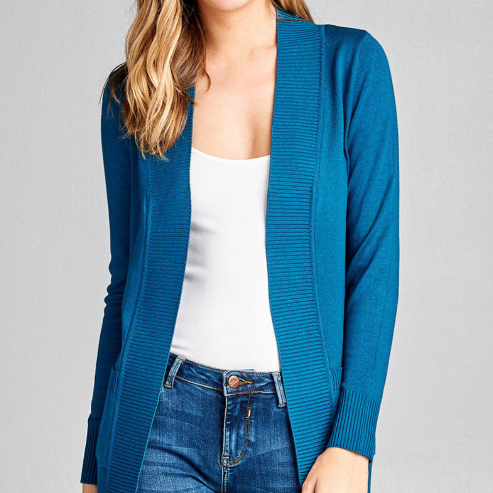 Women's Cardigan Long Sleeve Open Front Draped Sweater With Pockets