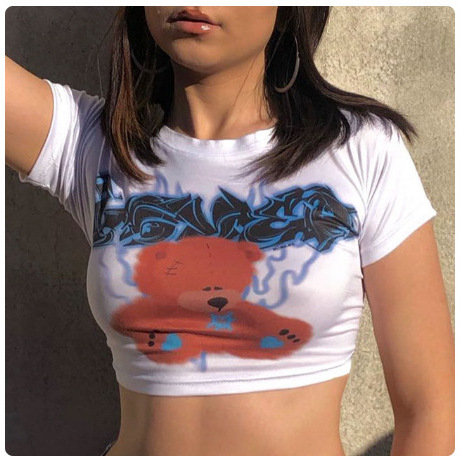 Manufacturer Custom Short Sleeve Crop tops T-shirts Women Cropped Tees Tshirts Polyester Cotton 2024 Woman Sexy T-shirt