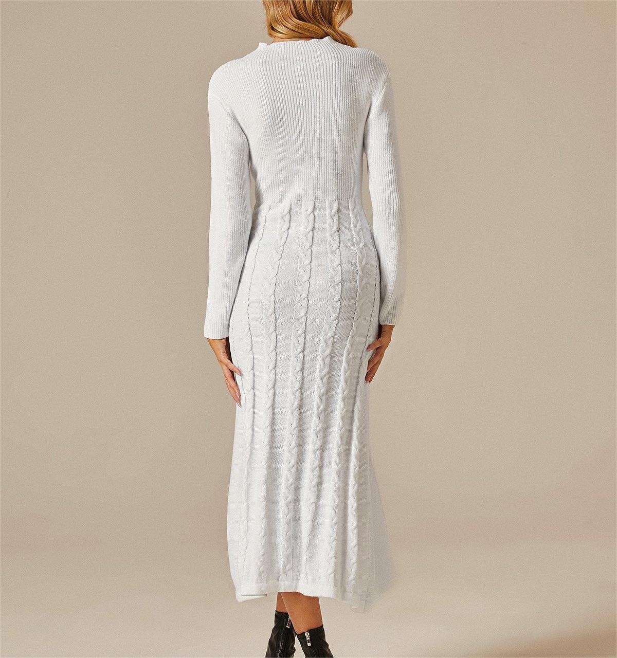 High Quality Luxury Party Elegant Maxi Women's Knitwear Dress Custom White Winter Long Lady Cable Knit Sweater Dresses Women