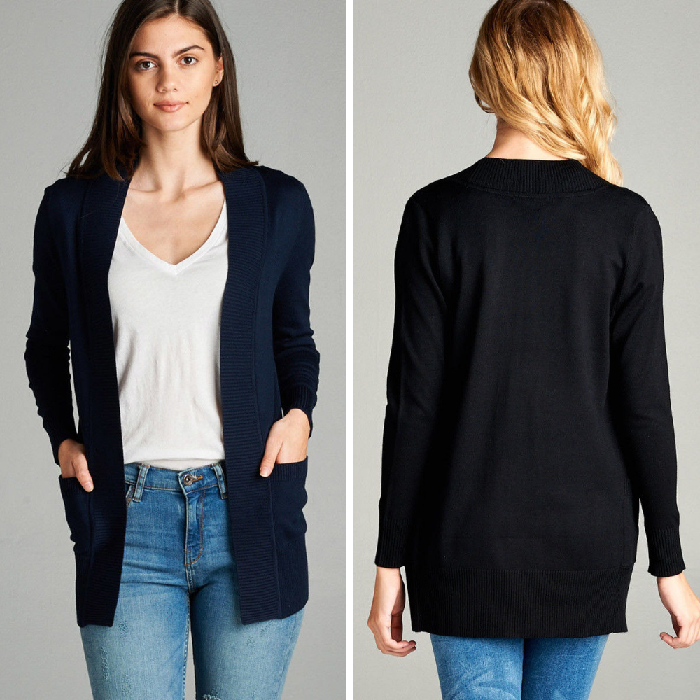 Women's Cardigan Long Sleeve Open Front Draped Sweater With Pockets