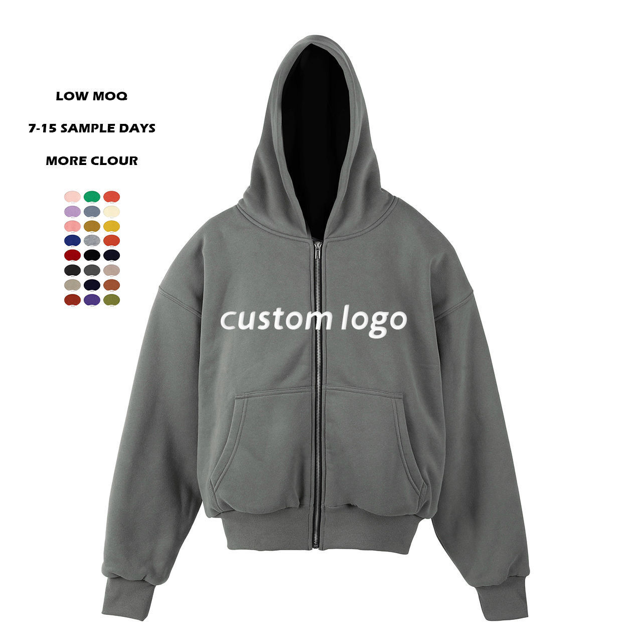 Cropped Hoodie Manufacturer Fullzip Zipup Custom Boxy Hoodie French Terry Cream Cotton Heavyweight Full Zip Up Hoodie For Men