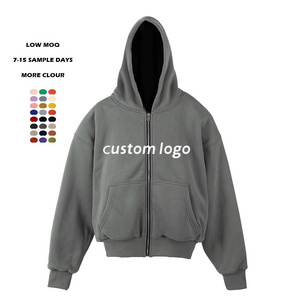 Cropped Hoodie Manufacturer Fullzip Zipup Custom Boxy Hoodie French Terry Cream Cotton Heavyweight Full Zip Up Hoodie For Men