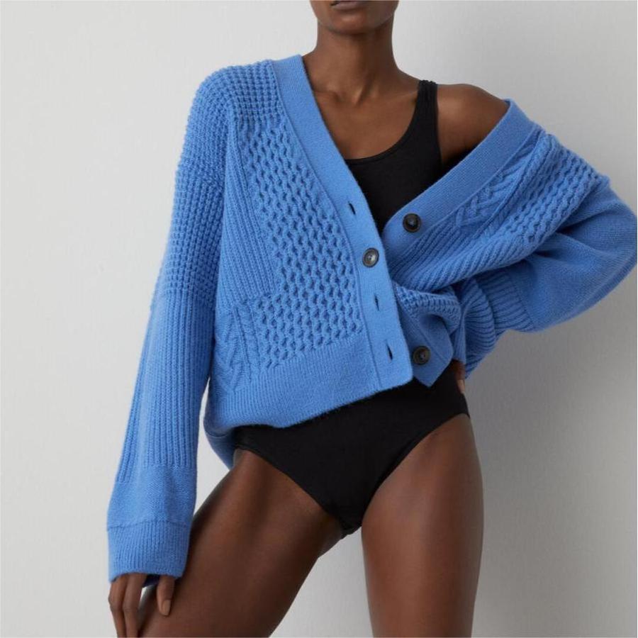 2024 Custom Spring Women Italian Knitwear Comfortable Woman Knit Closed Tonal Patchwork Cardigan Sweater For Women