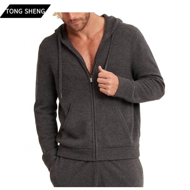 Custom Knitted Zipper Kashmir Hooded Sweater For Men Oversized 100% Wool Cashmere Zip Up Men's Hoodie Sweaters With Hood