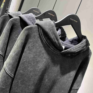 High Quality Cotton Acid Washing Sweater Unisex Custom Oversized Black 380 Gsm Vintage Mineral Bio Ash Washed Hoodie For Men