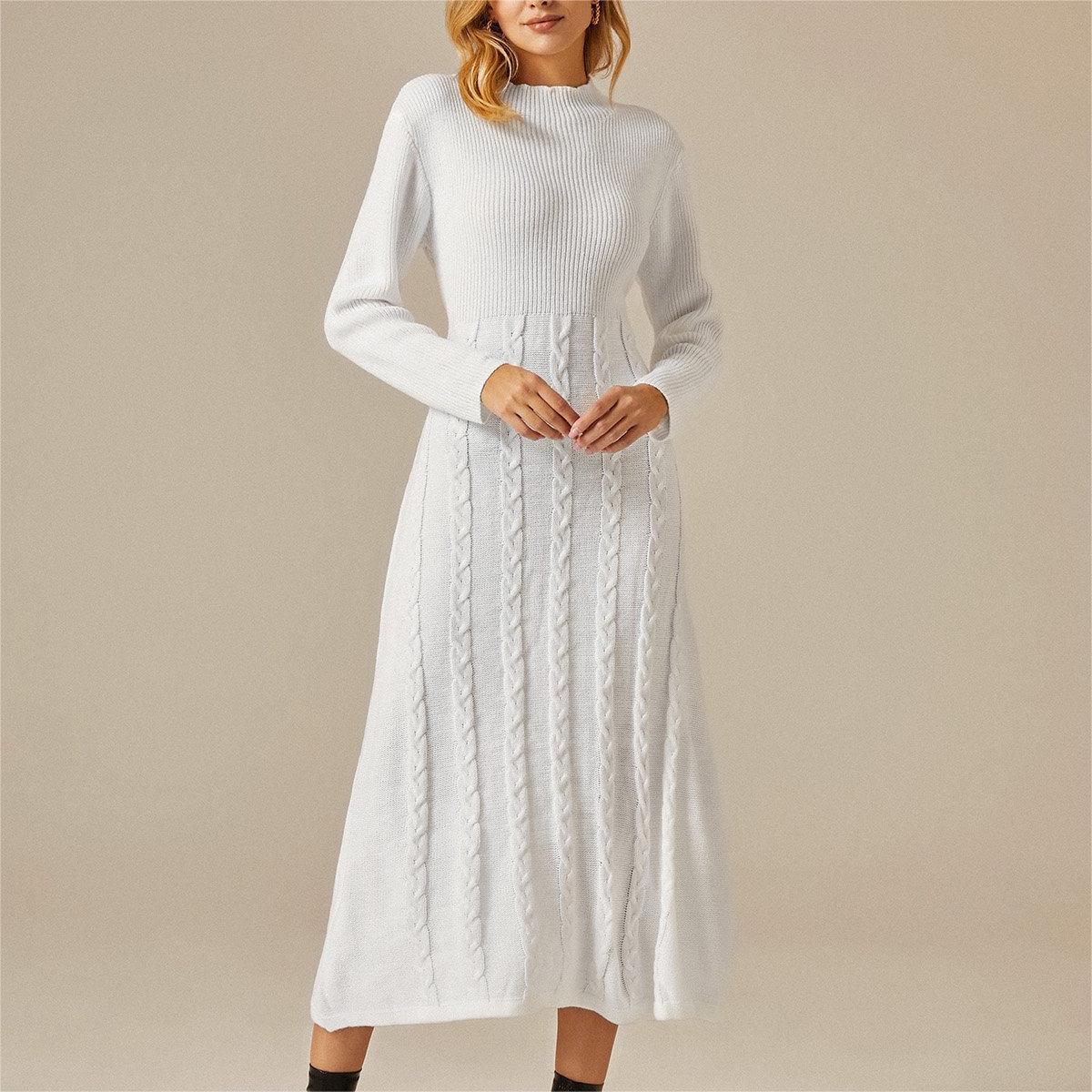 High Quality Luxury Party Elegant Maxi Women's Knitwear Dress Custom White Winter Long Lady Cable Knit Sweater Dresses Women